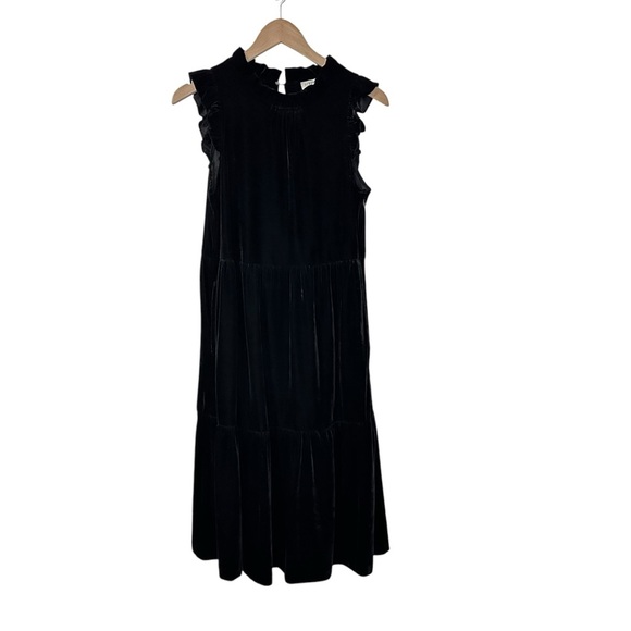 J. Crew Womens Velvet Tiered Midi Dress Size 6 Black Sleeveless Preppy Pockets - Picture 2 of 10